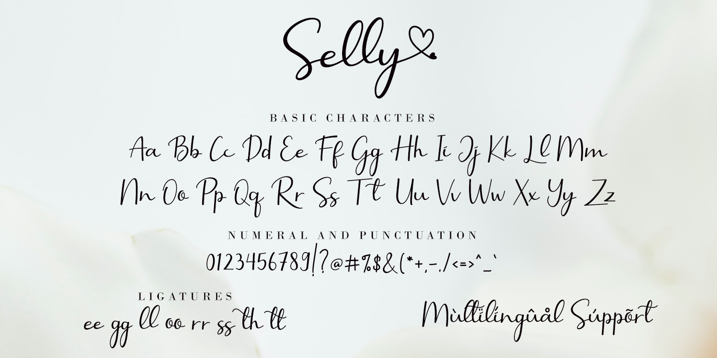 Ejemplo de fuente Selly Calligraphy Italic